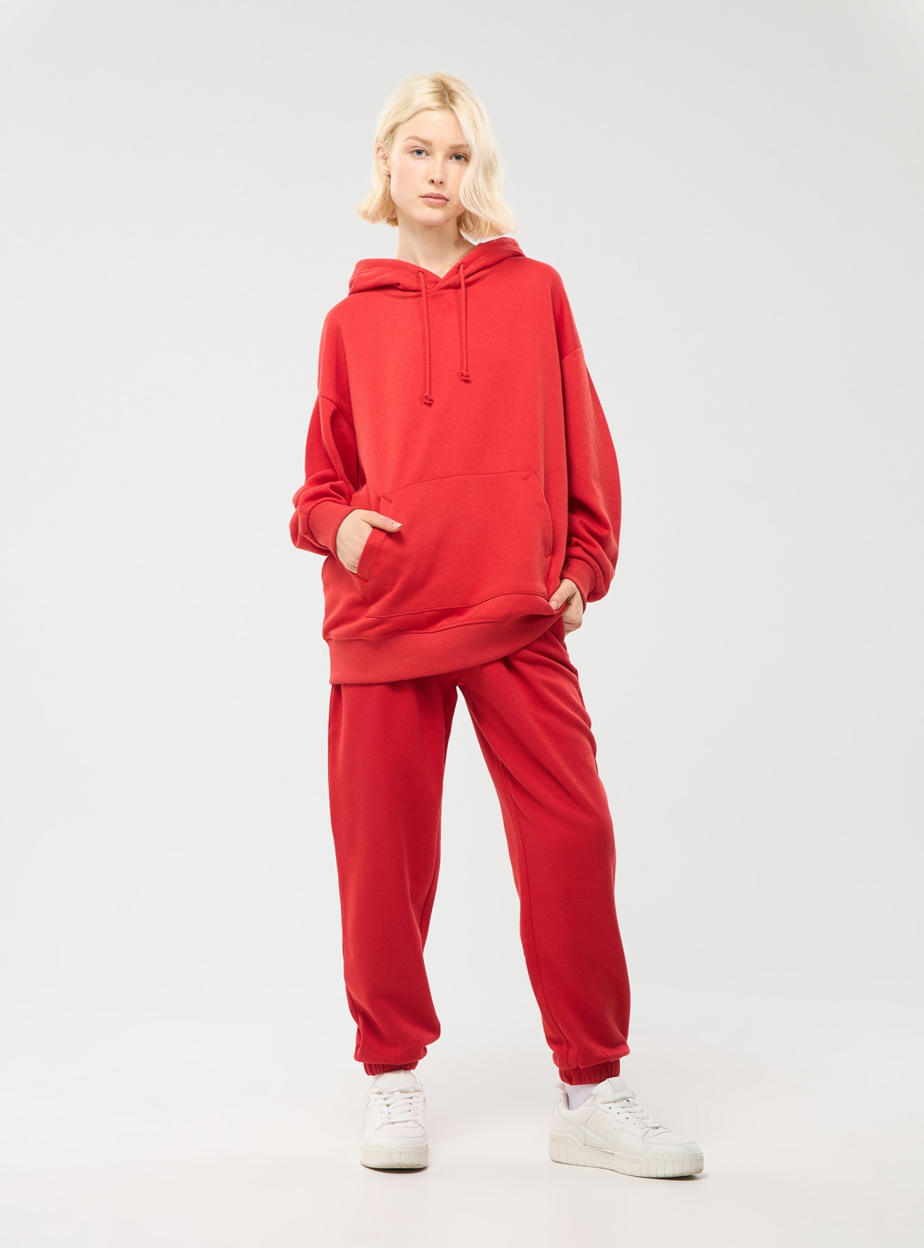 Red High-waisted jogging bottoms in single-colour fabric - Buy Online