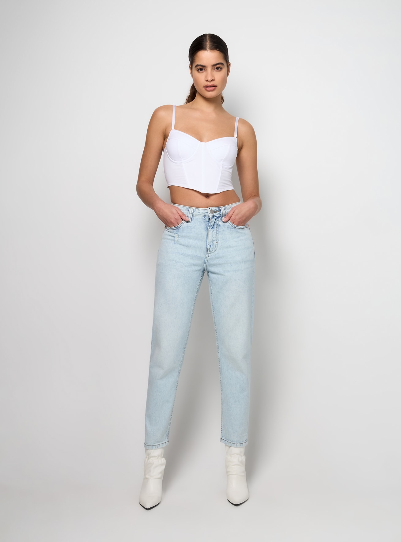 Light blue denim High-waisted light Mom jeans - Buy Online