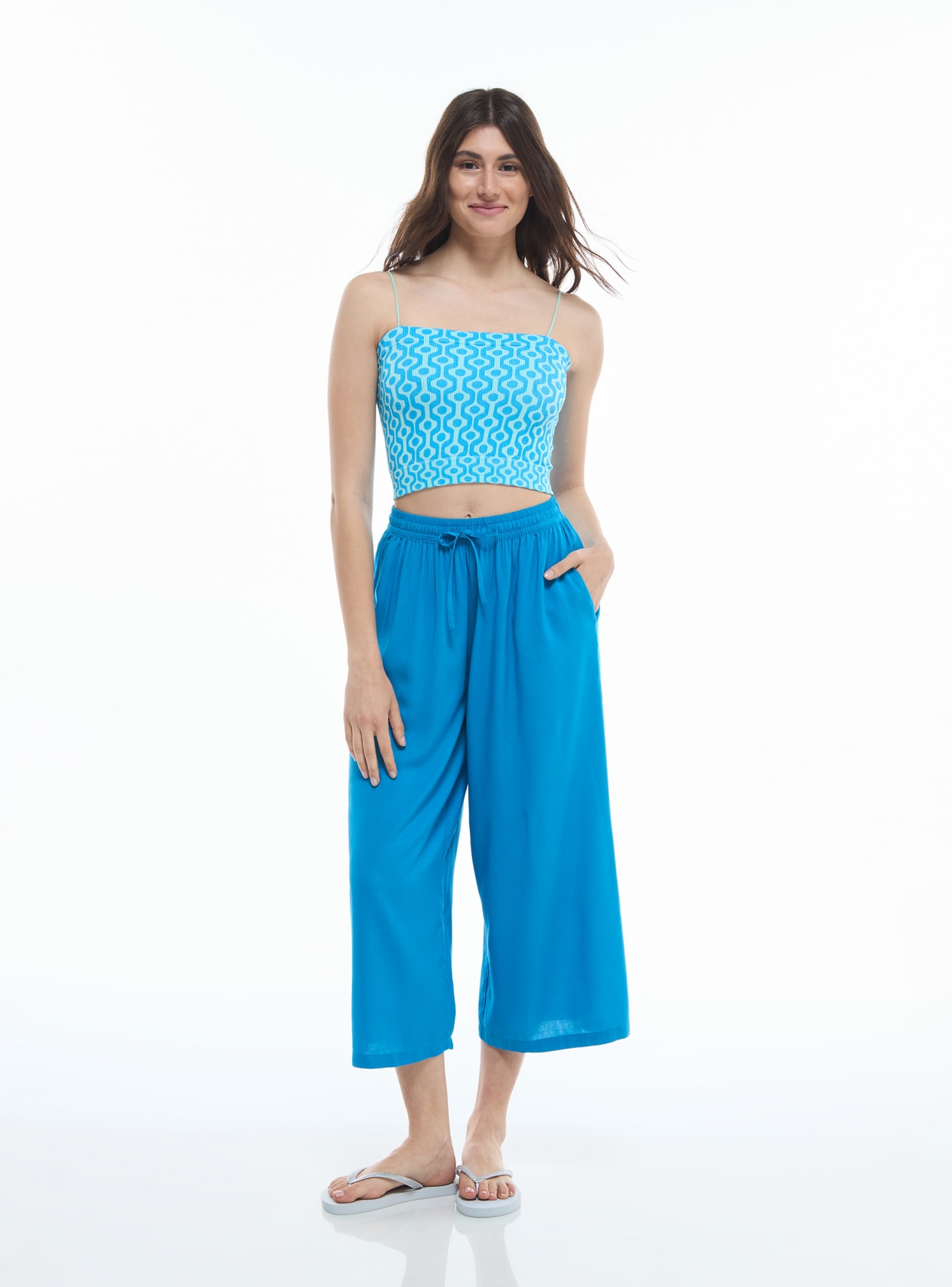 Ice Blue Georgette Palazzo Pant Set Design by Monk & Mei at Pernia's Pop Up  Shop 2024