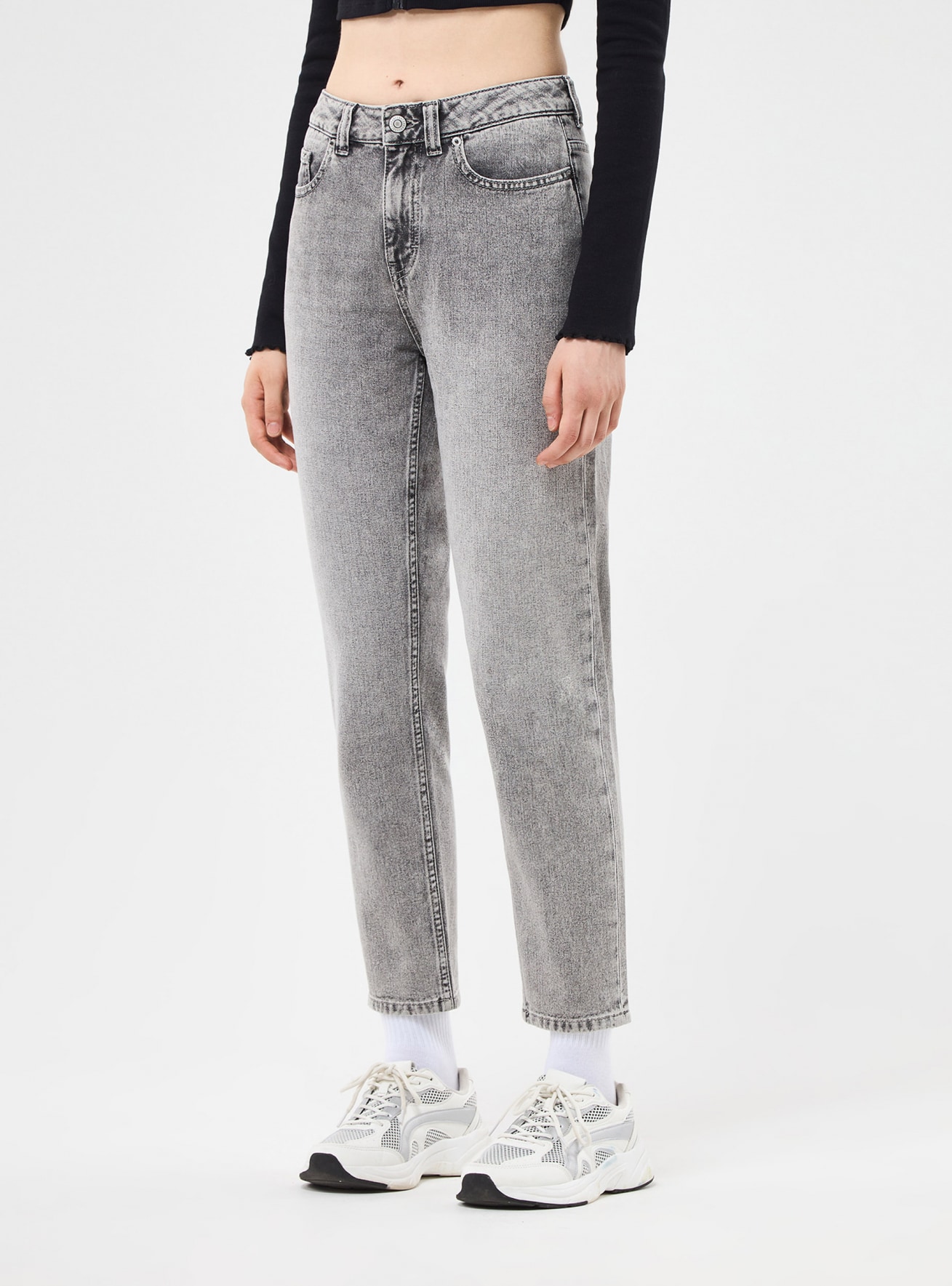 Denim grey Cotton mom jeans - Buy Online