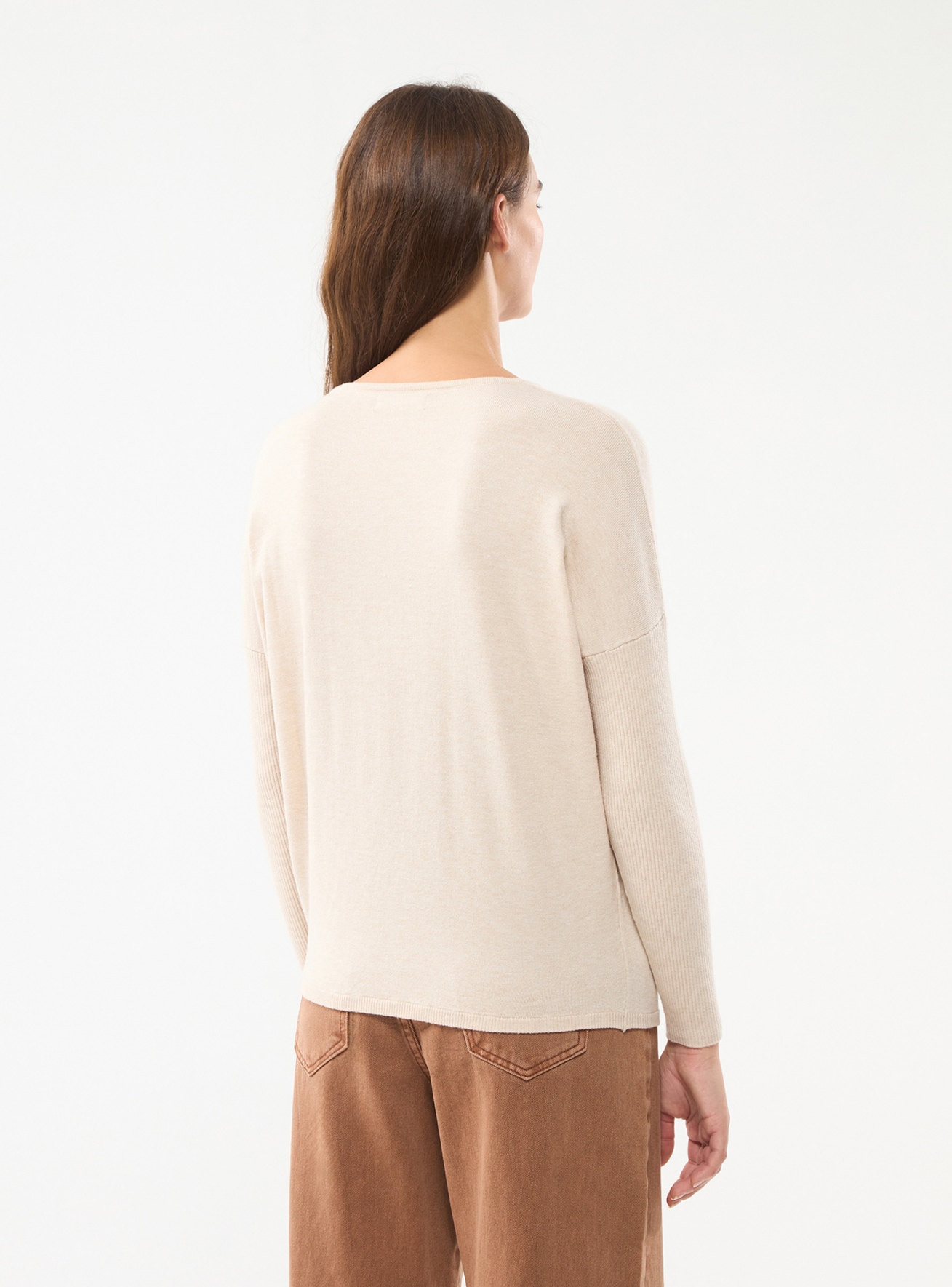 Maglia scollo rotondo tinta unita Beige melange - Acquista Online