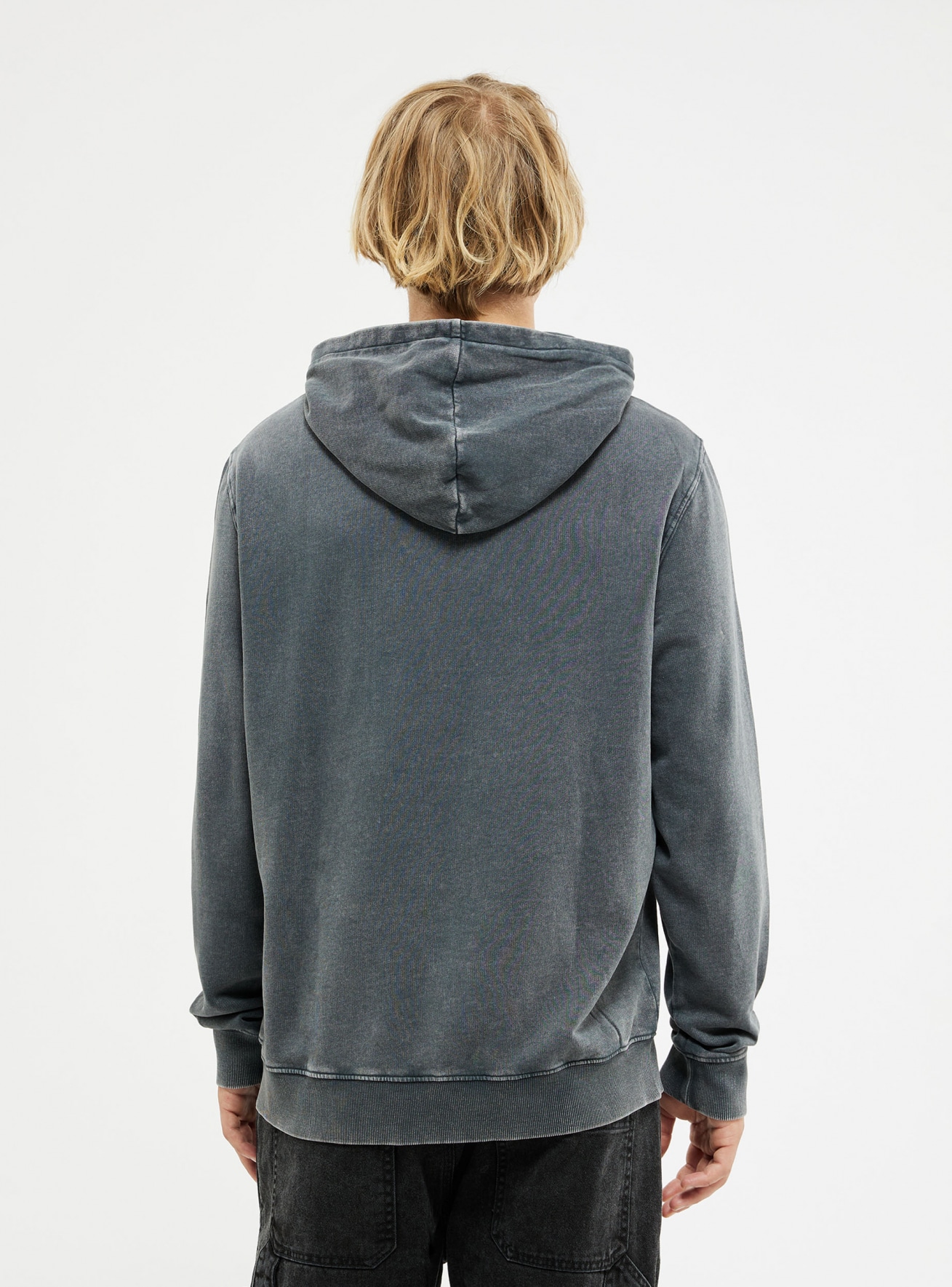 Antracite Acid-wash hoodie with gothic print - Buy Online | Terranova