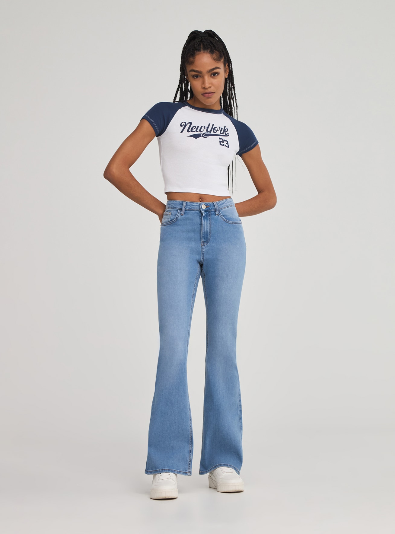 Middle blue denim Stretchy flared jeans - Buy Online