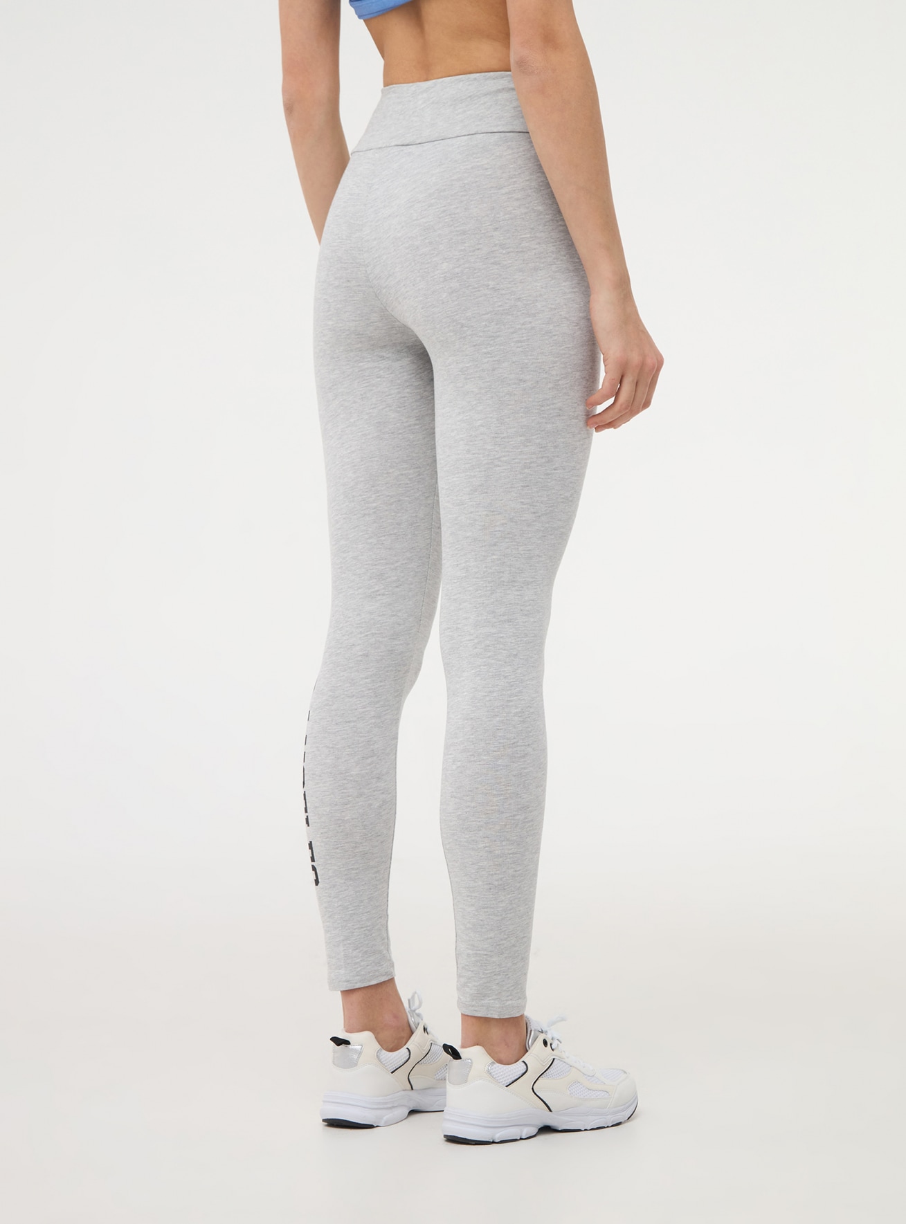Light grey melange High-waisted leggings with sports print - Buy
