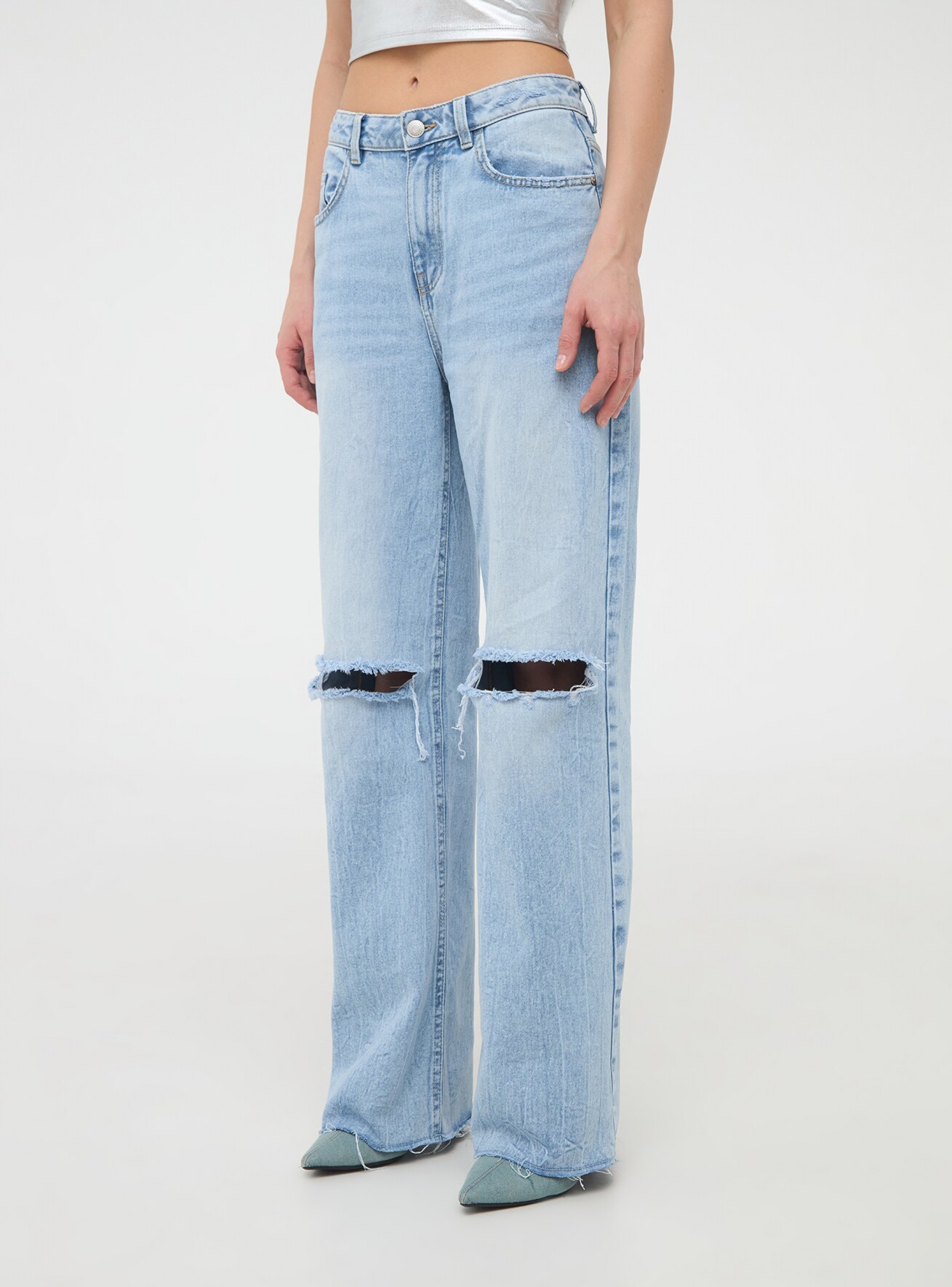 Bershka WIDE - Flared Jeans - dark blue 