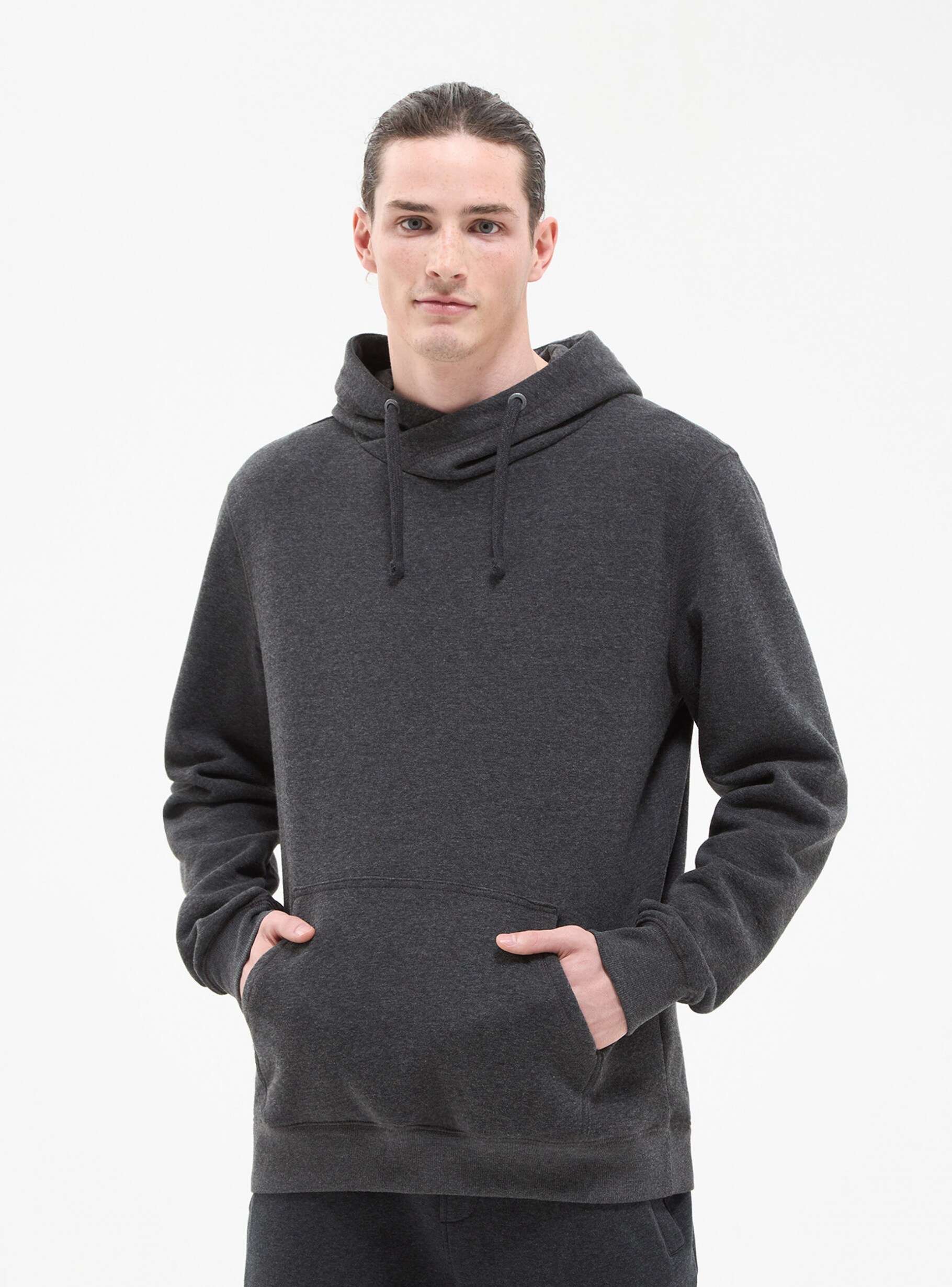 Dark grey melange Sherpa-padded hoodie - Buy Online