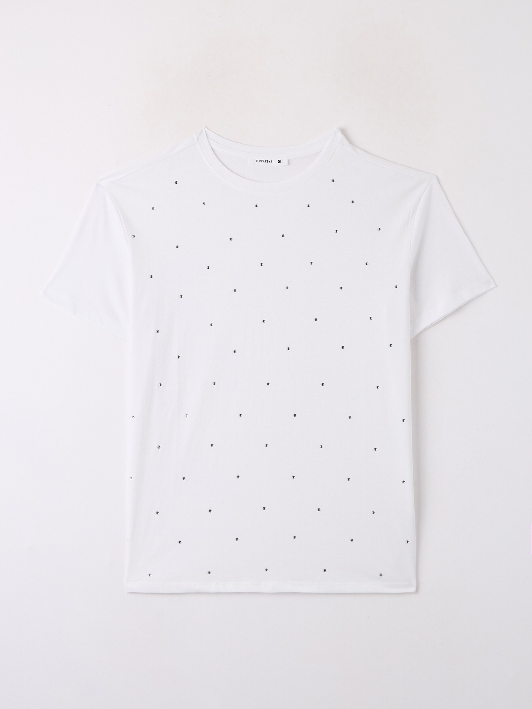 Optical T-shirt Buy Terranova neck with - white rhinestone Online | Crew