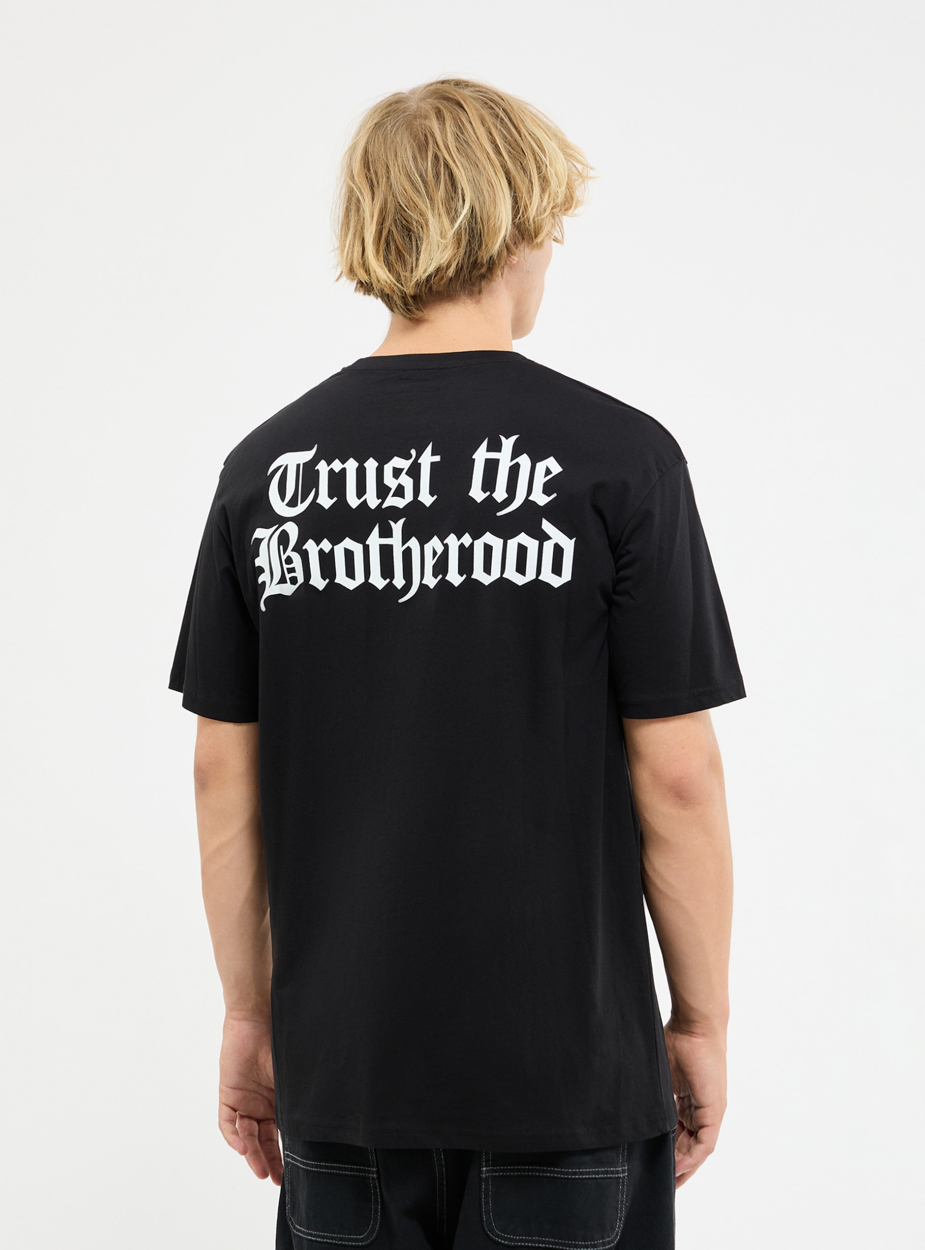 Schwarz T-Shirt mit gotischem Terranova | Schriftzug vorne/hinten