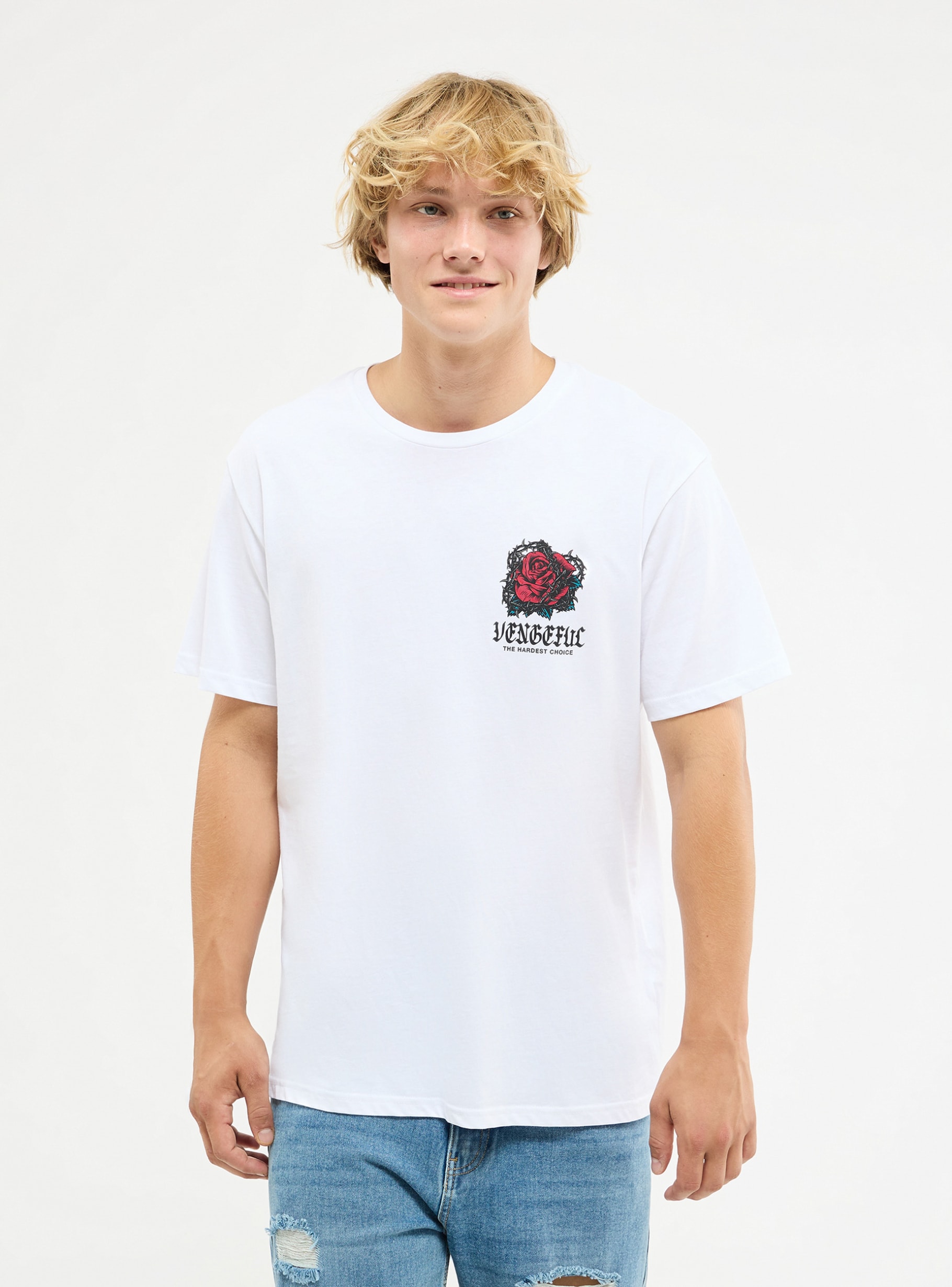 | Terranova T-Shirt Print Optisch gotischem Weiß vorne/hinten Schriftzug mit rosa und