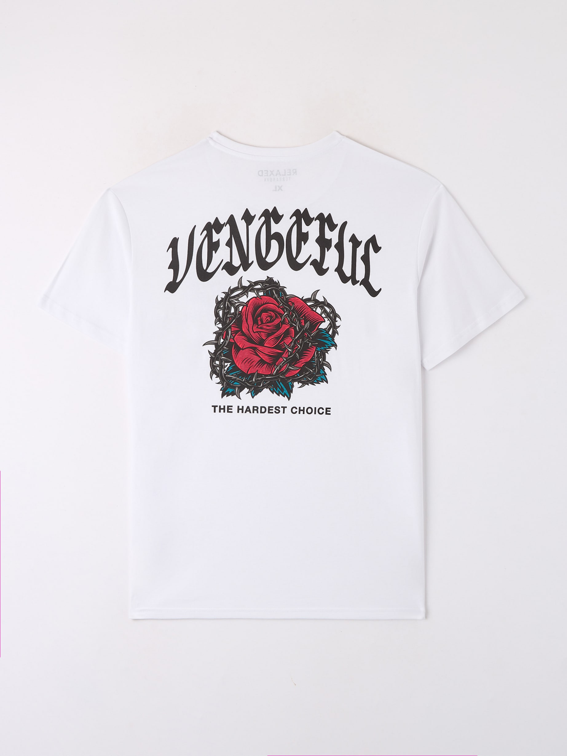 Optisch Weiß T-Shirt gotischem mit und Terranova Schriftzug vorne/hinten rosa | Print
