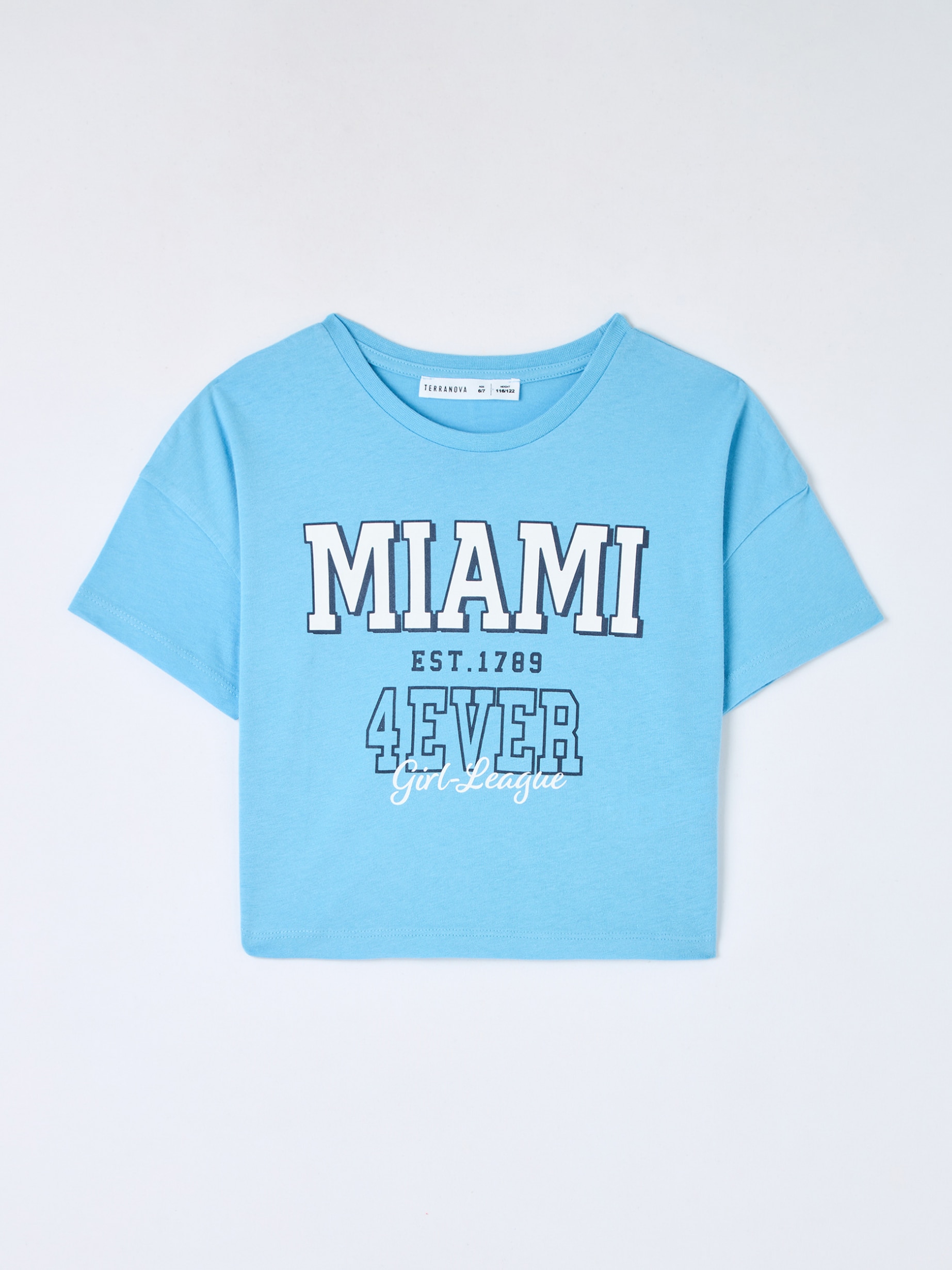 Light blue Cropped T-shirt with urban print - Buy Online | Terranova