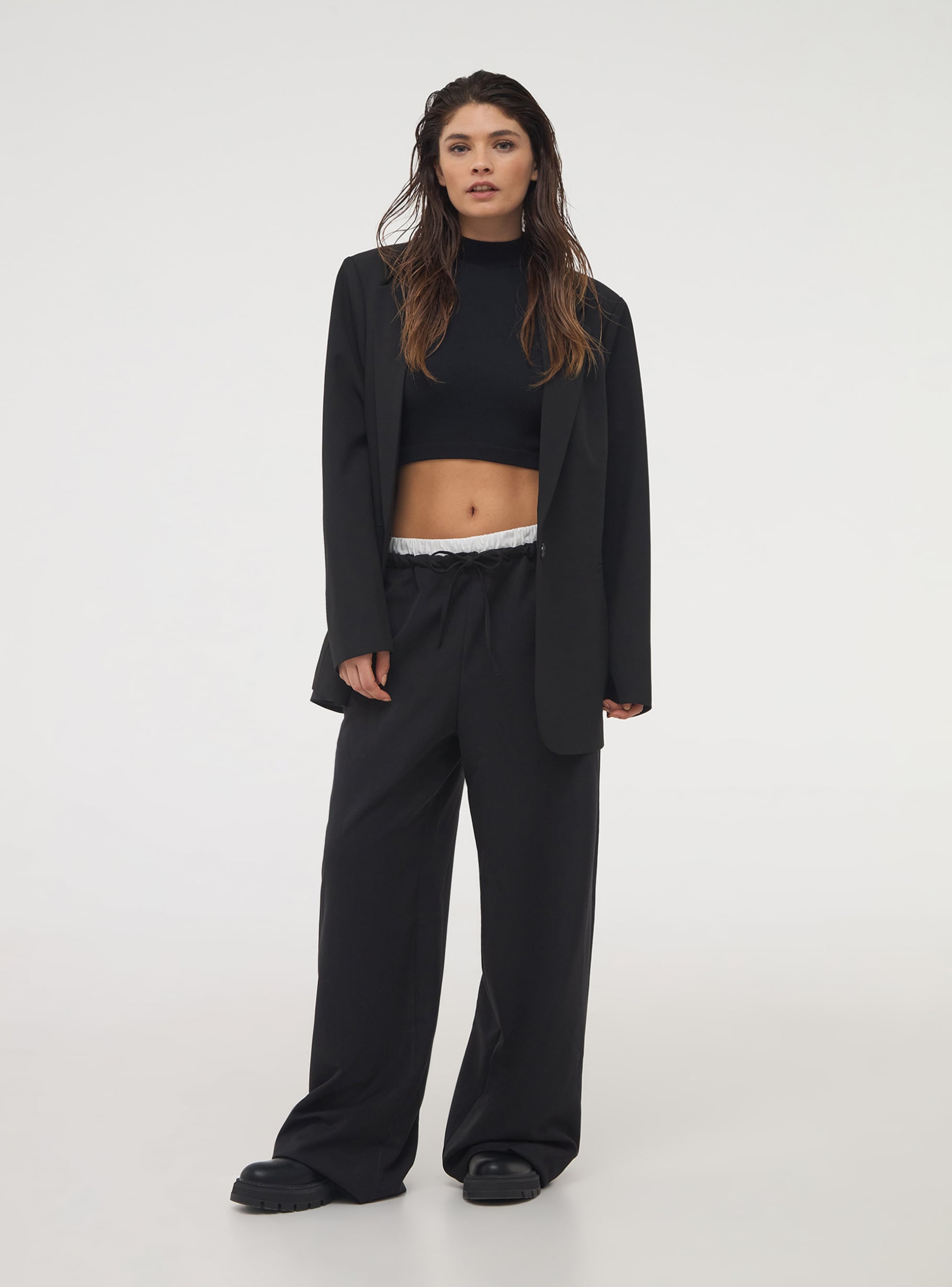Black Wide-leg trousers with integrated boxer shorts - Buy Online