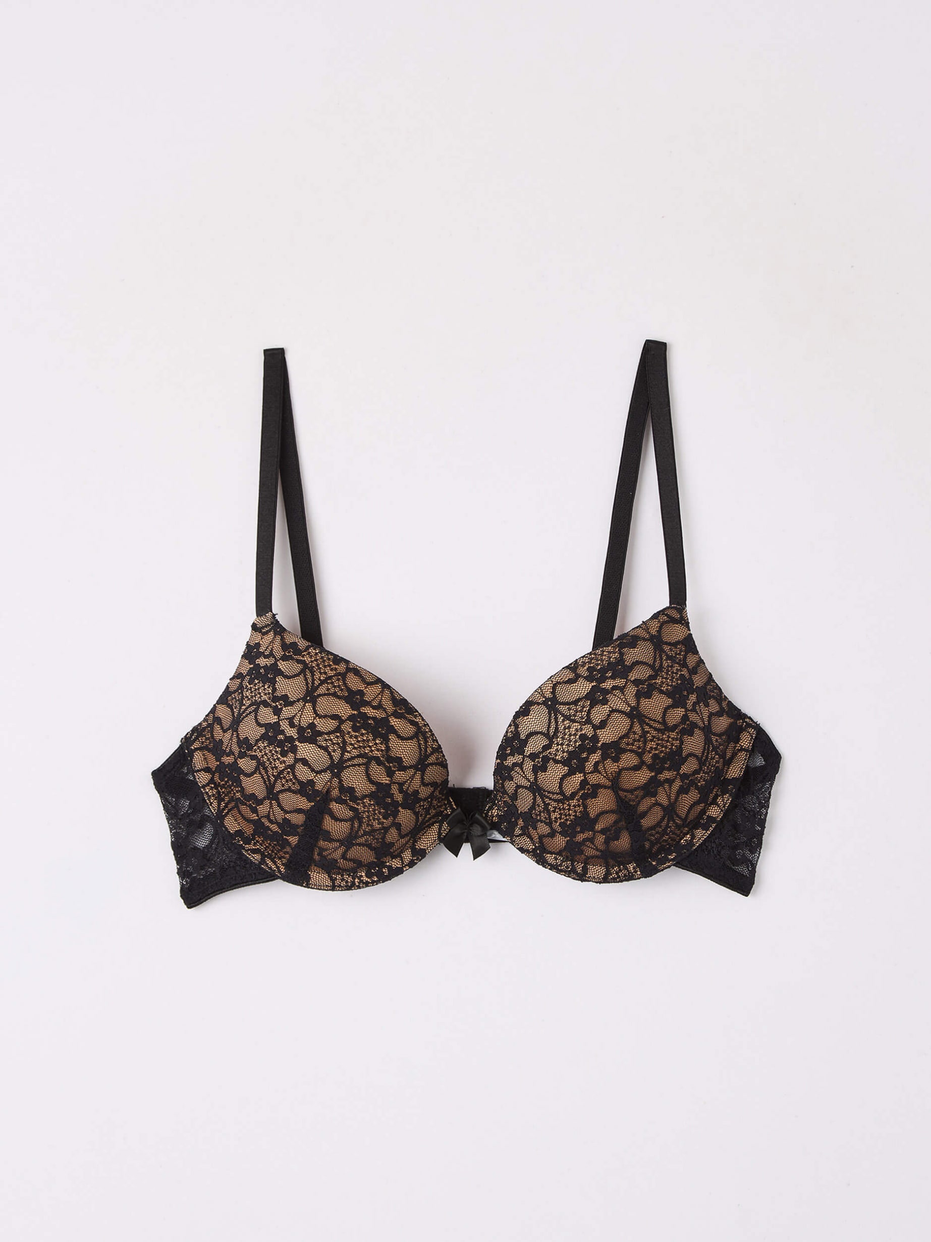 LAST ONE) 36D Push-up, Padded, Underwired Bra Black/Beige Lace NWT