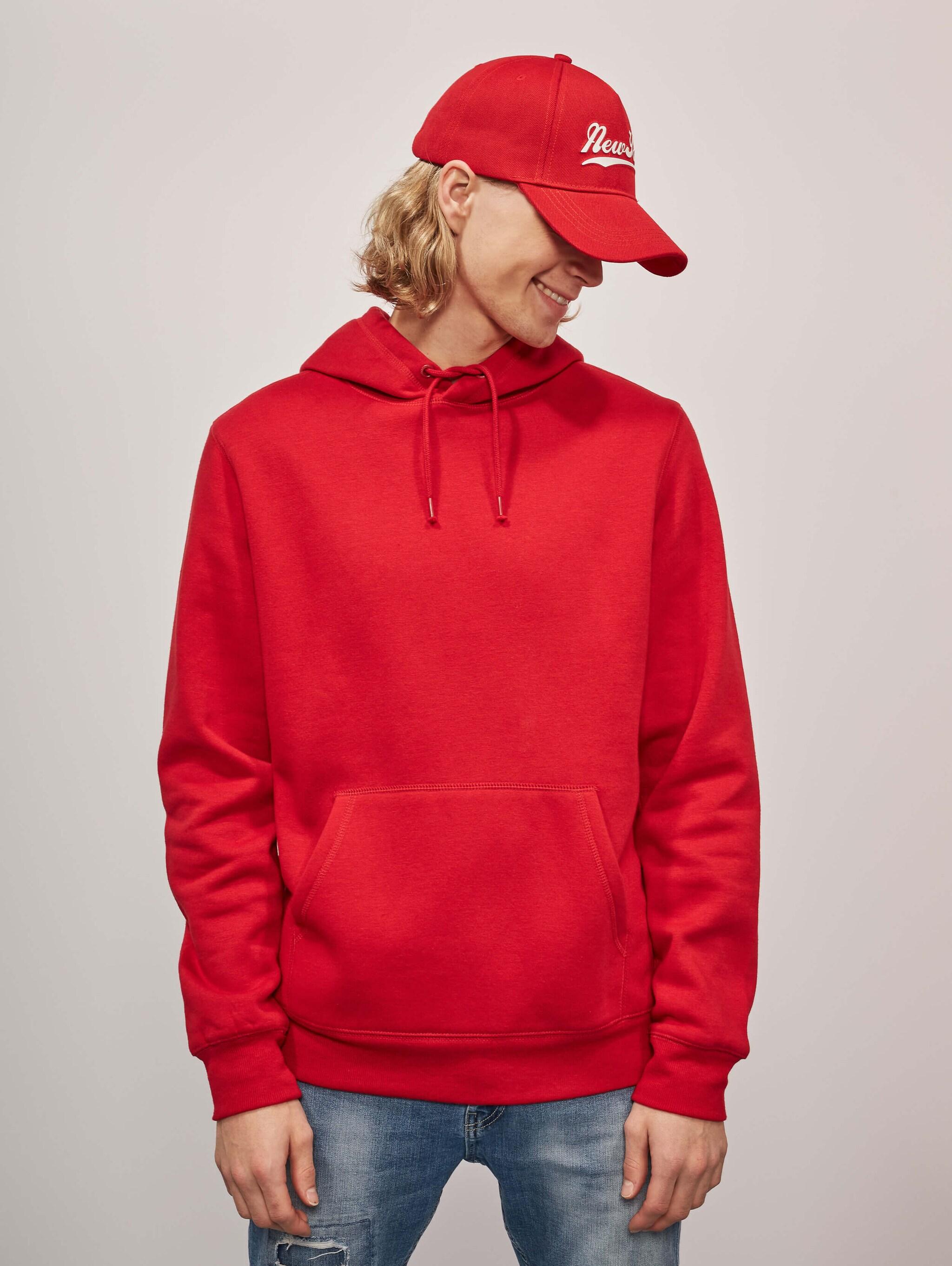 man in red hoodie