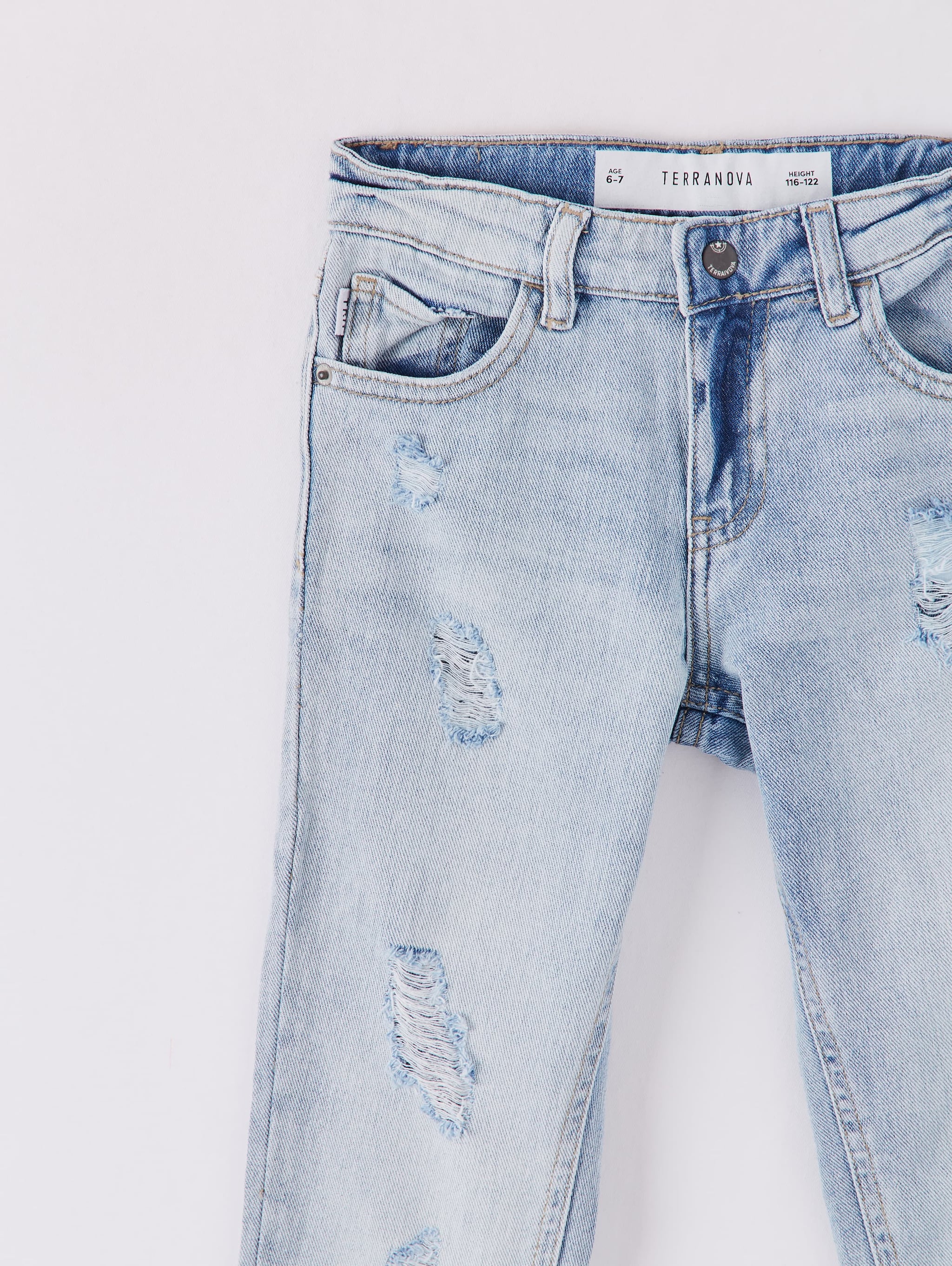 blue denim 5-pocket ripped jeans 