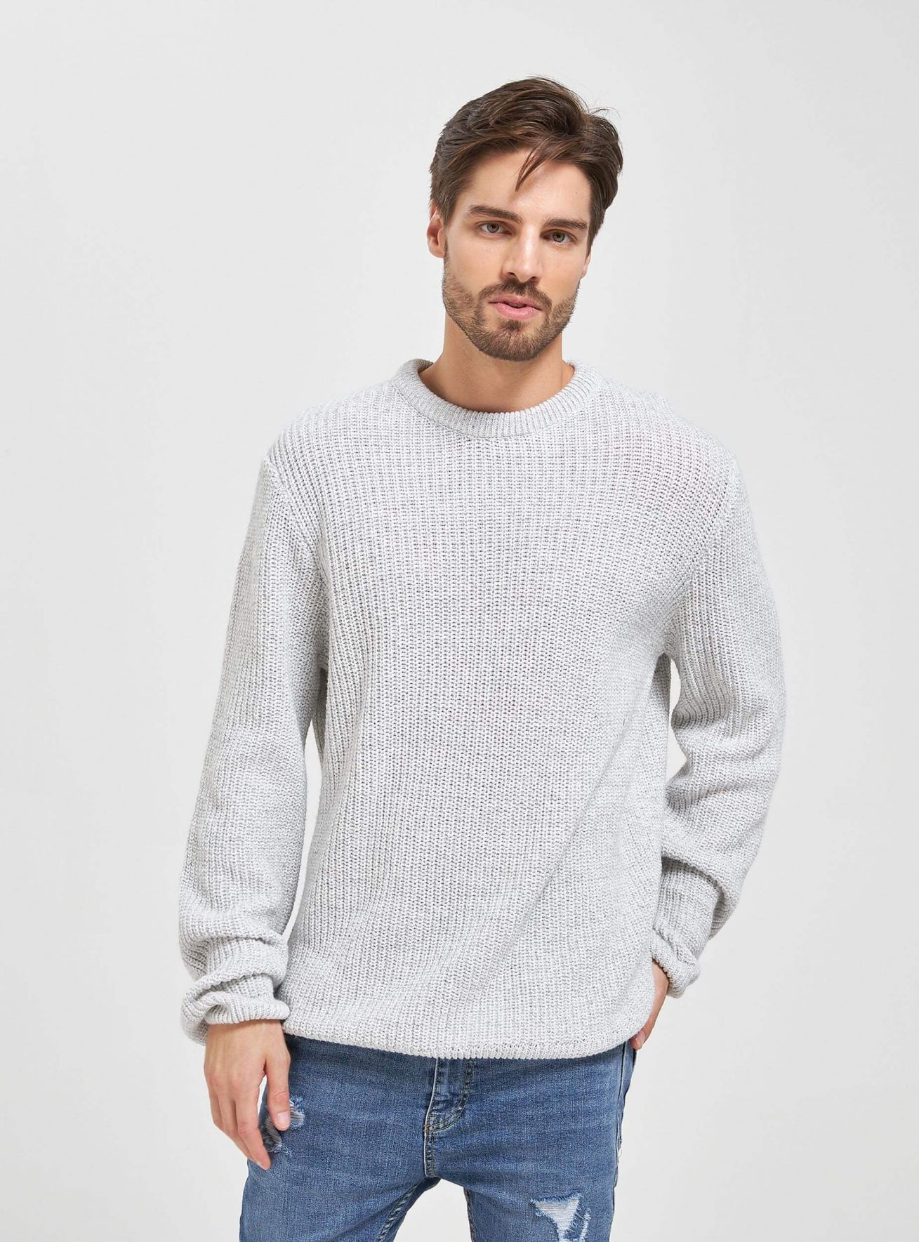 Ivory melange Fisherman rib sweater 