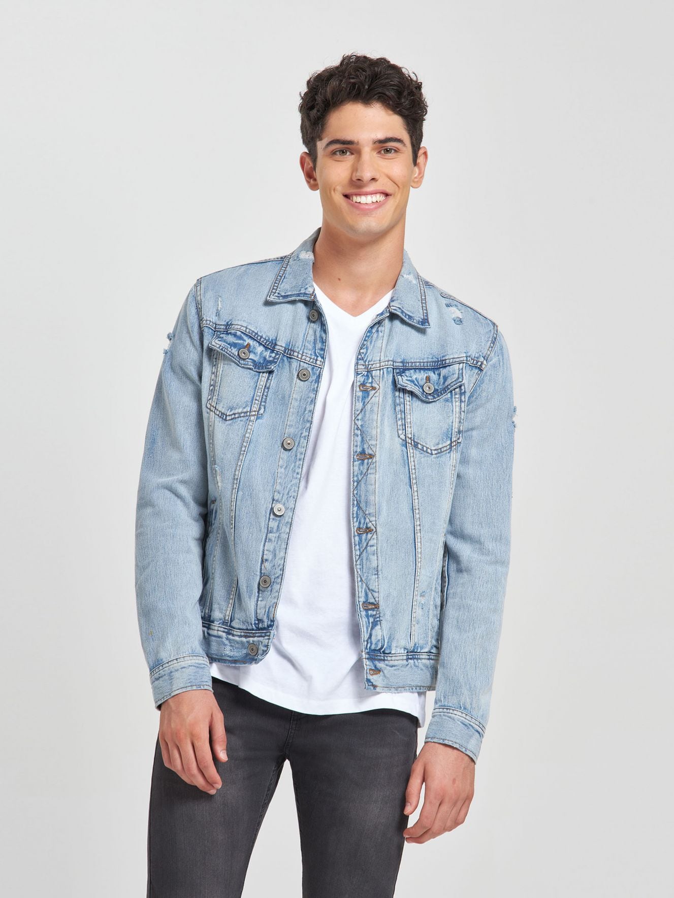 light colored jean jacket
