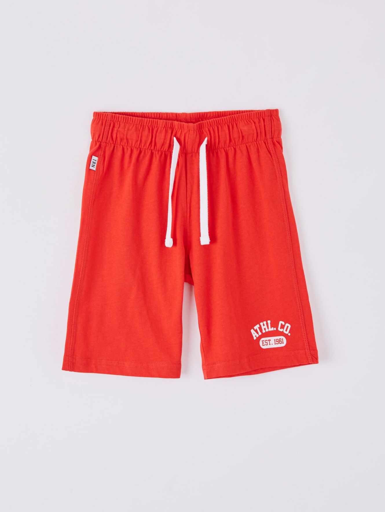 red jogger shorts