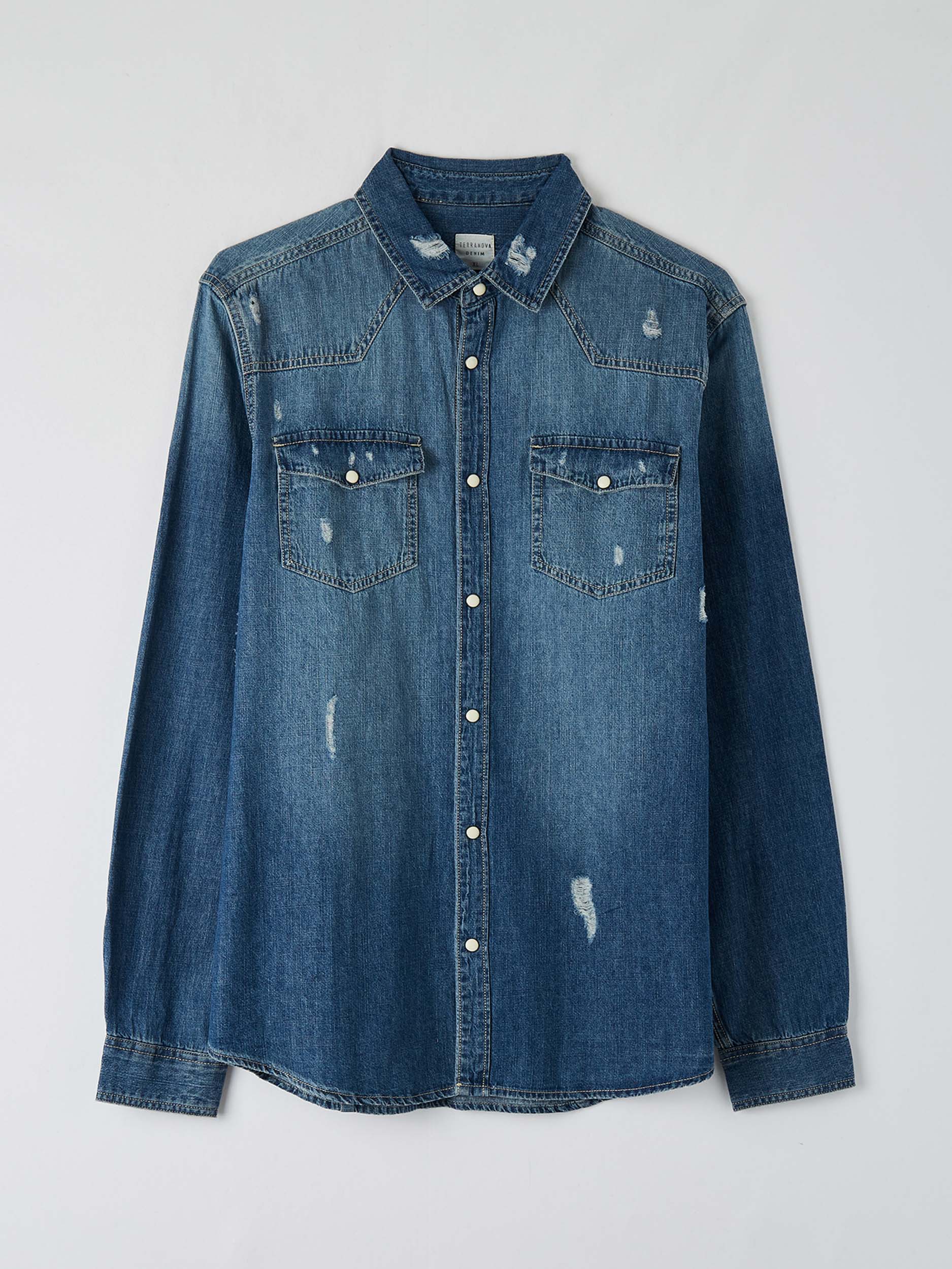 distressed denim shirt