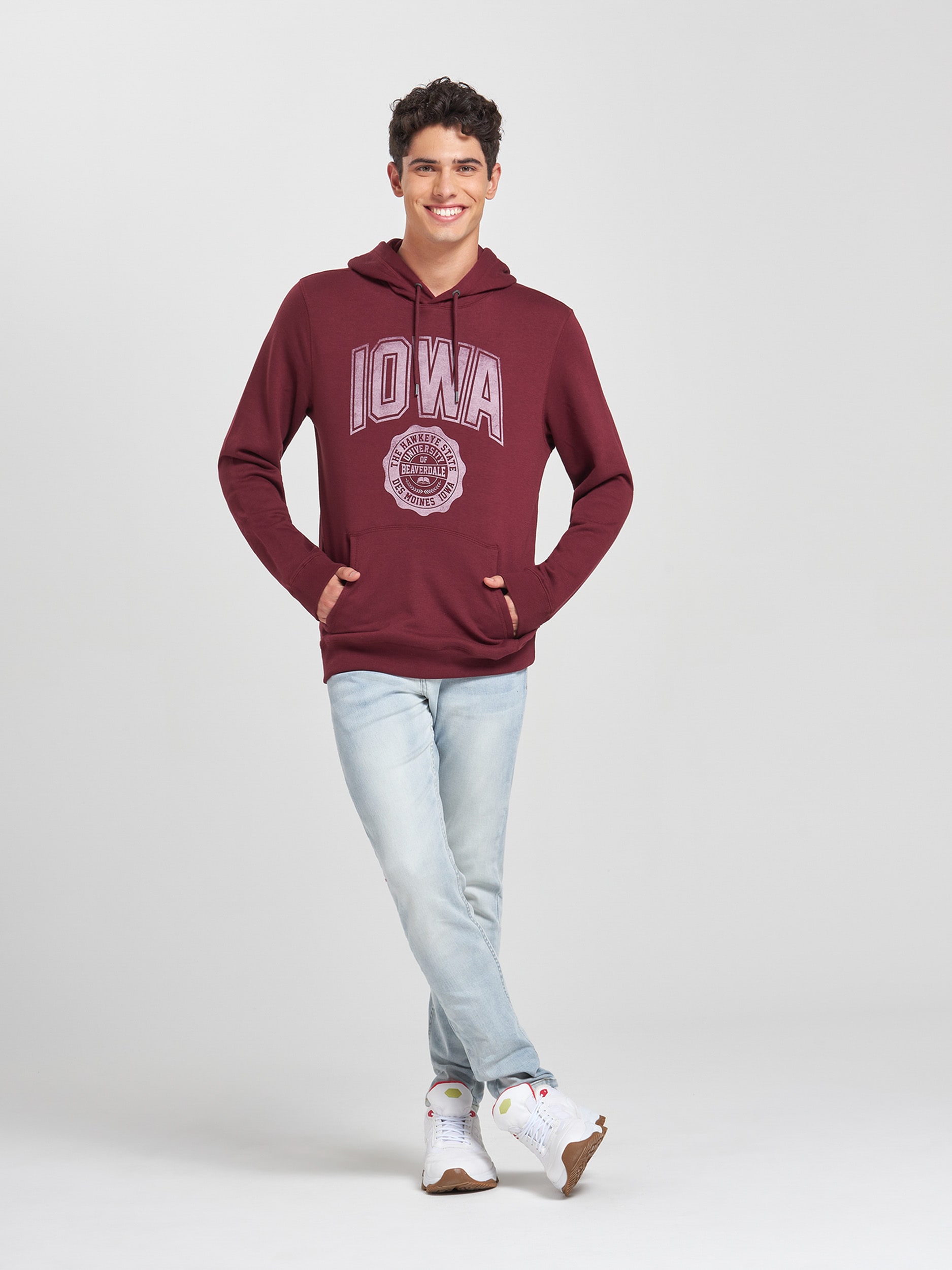 hooded college sweatshirt