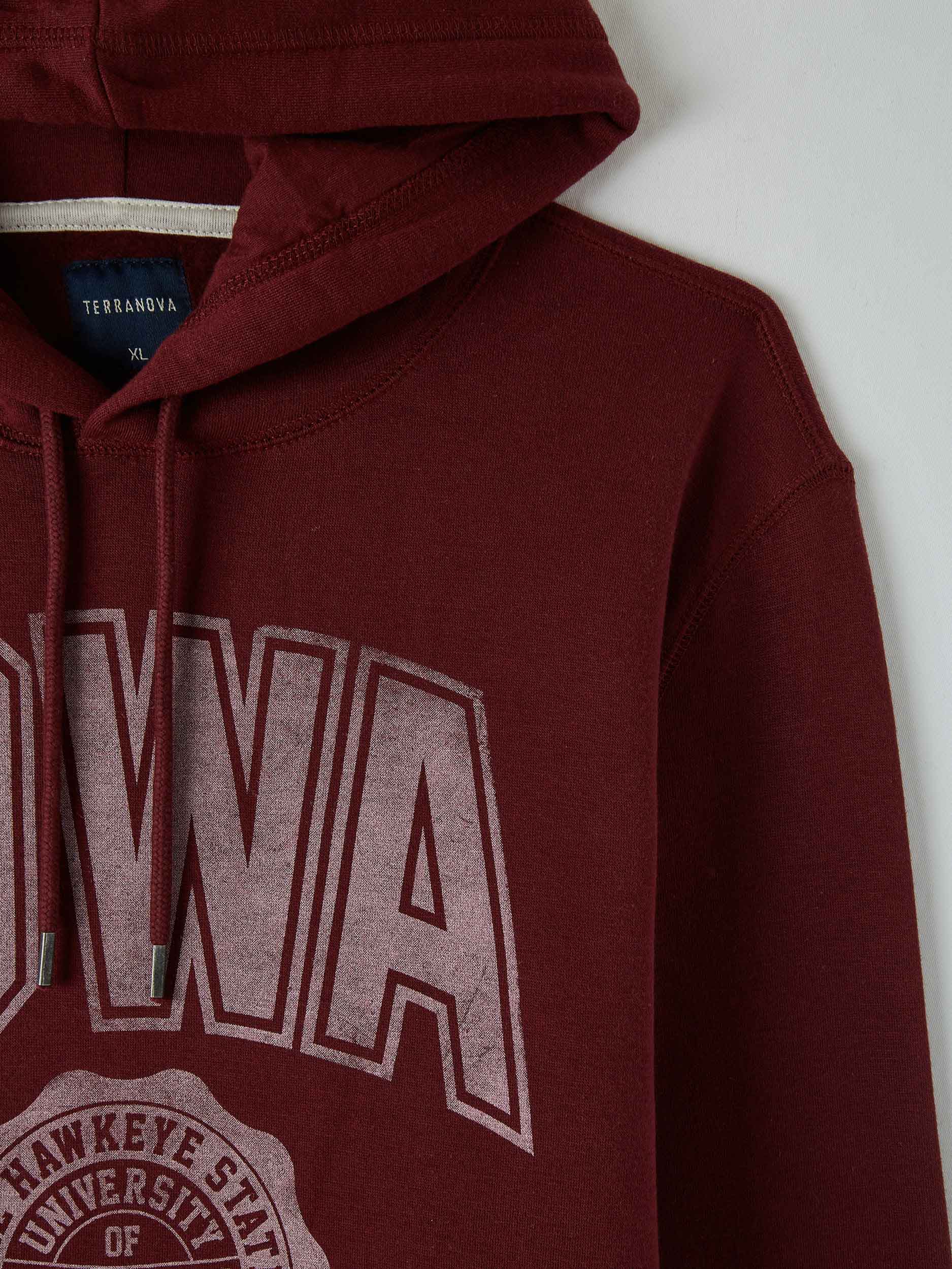 hooded college sweatshirt