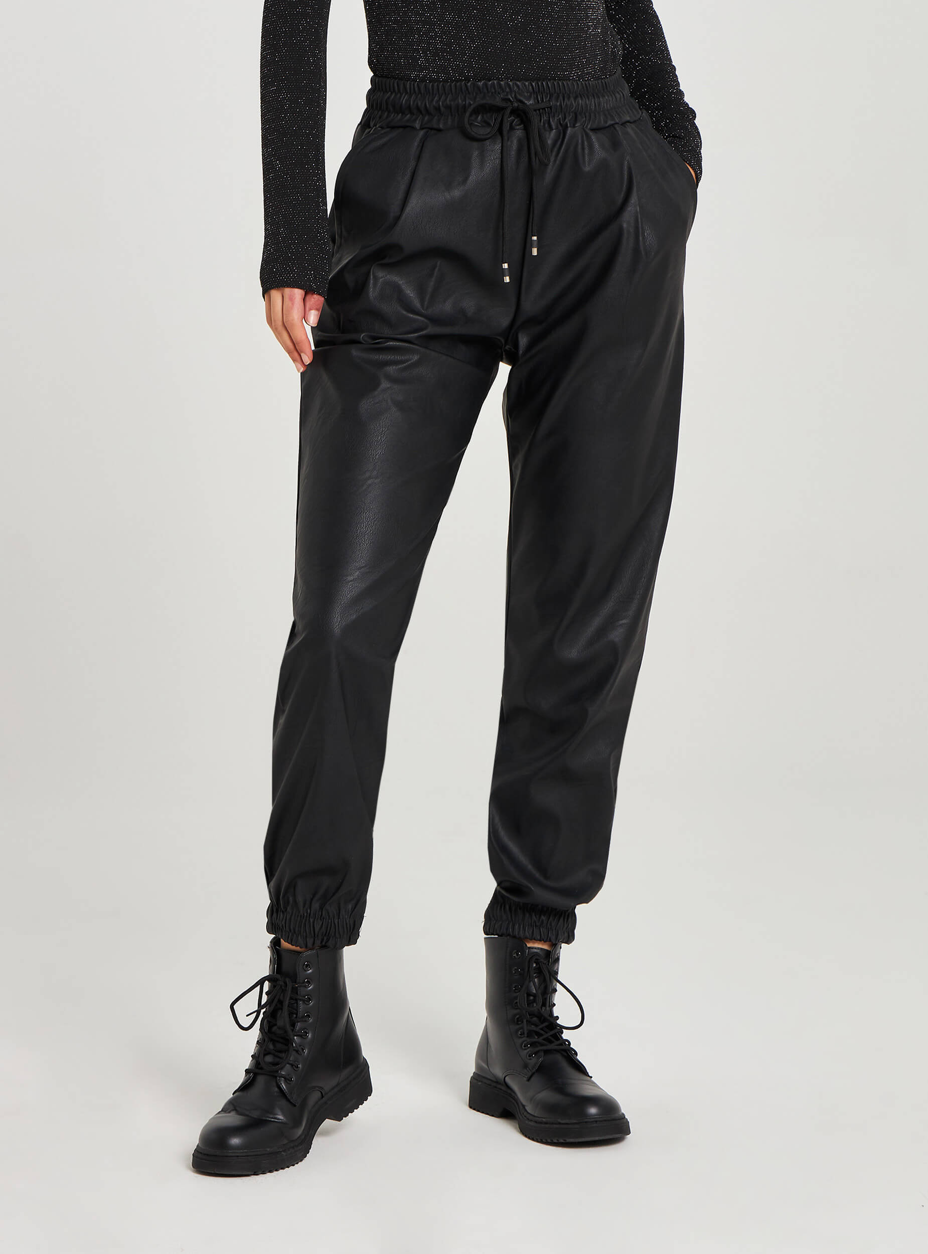 black leather effect trousers