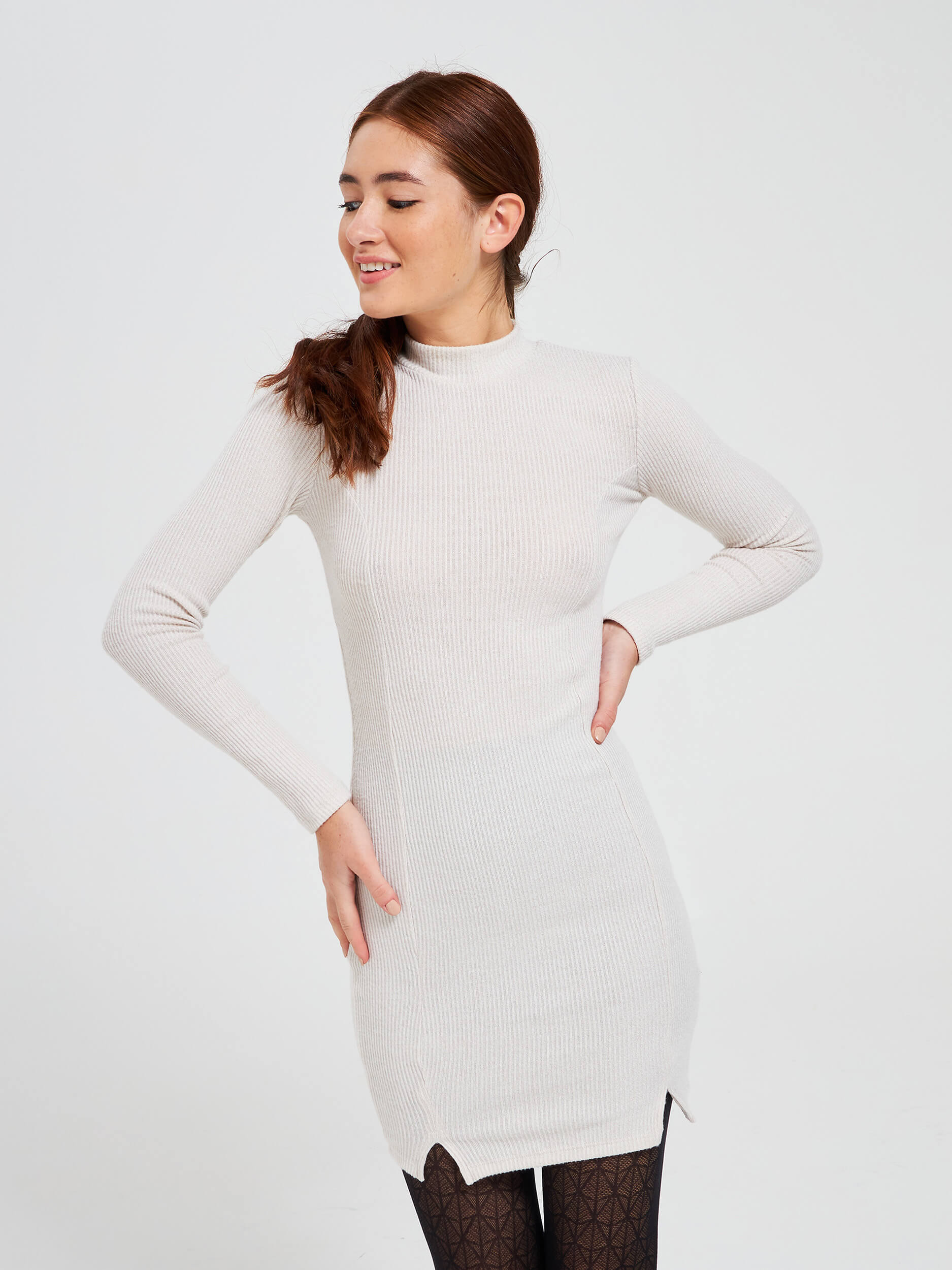 white turtleneck mini dress