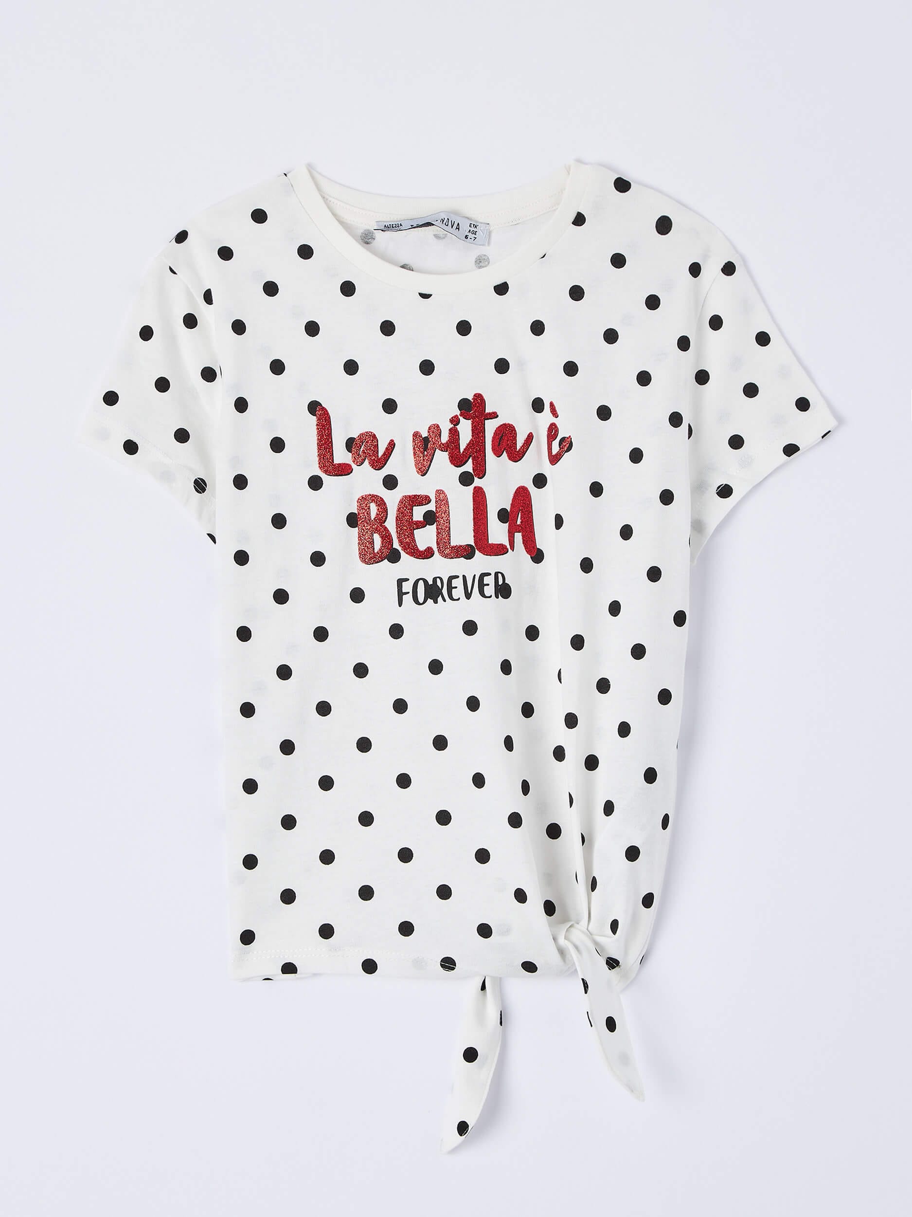 red and white polka dot t shirt