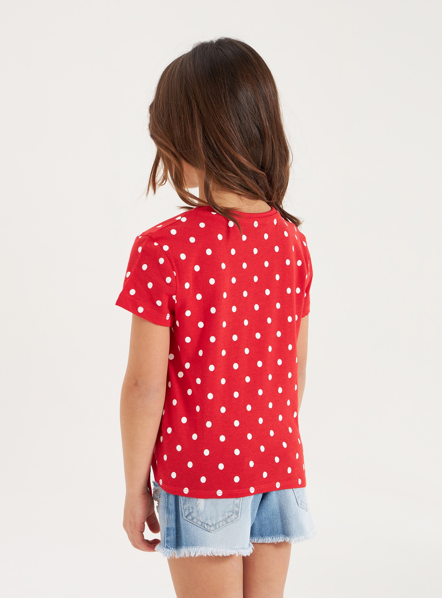 red and white polka dot t shirt