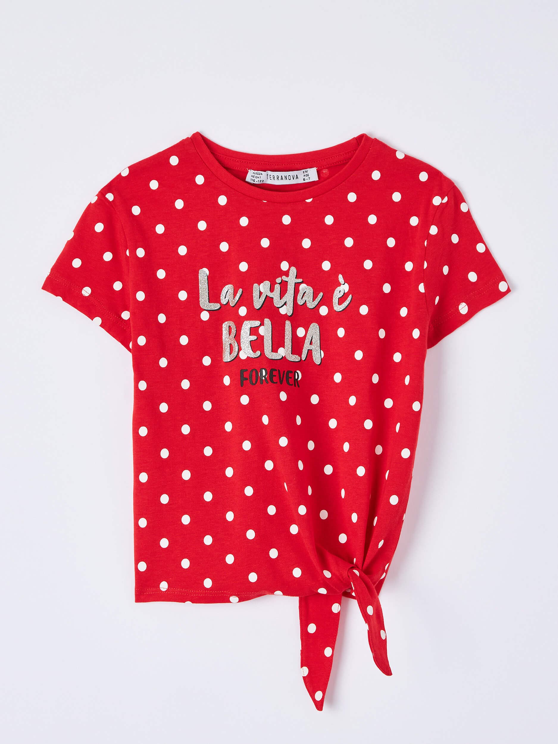 red and white polka dot t shirt