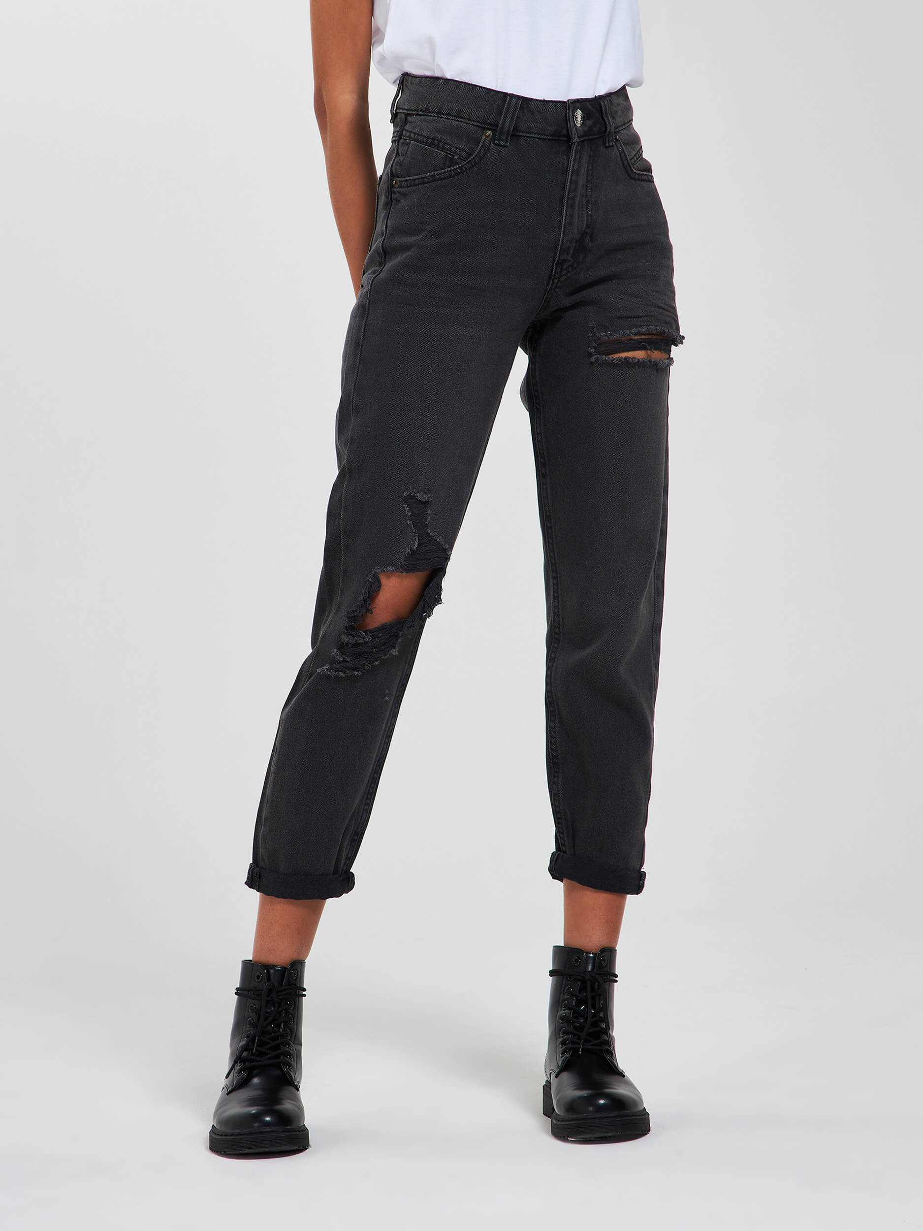 black grey mom jeans