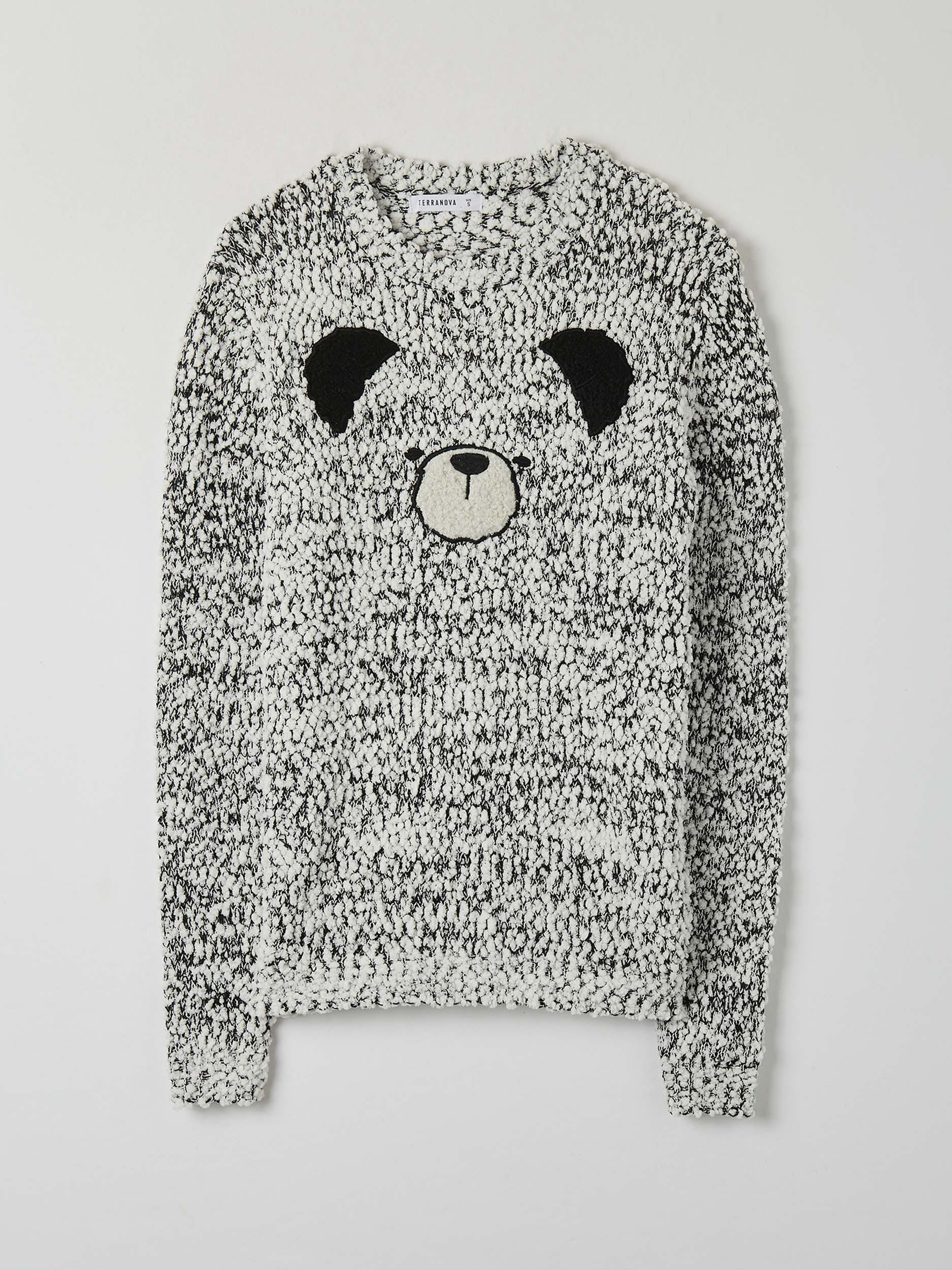 Medium Grey Melange Round Neck Sweatshirt With Bear Buy Online Terranova