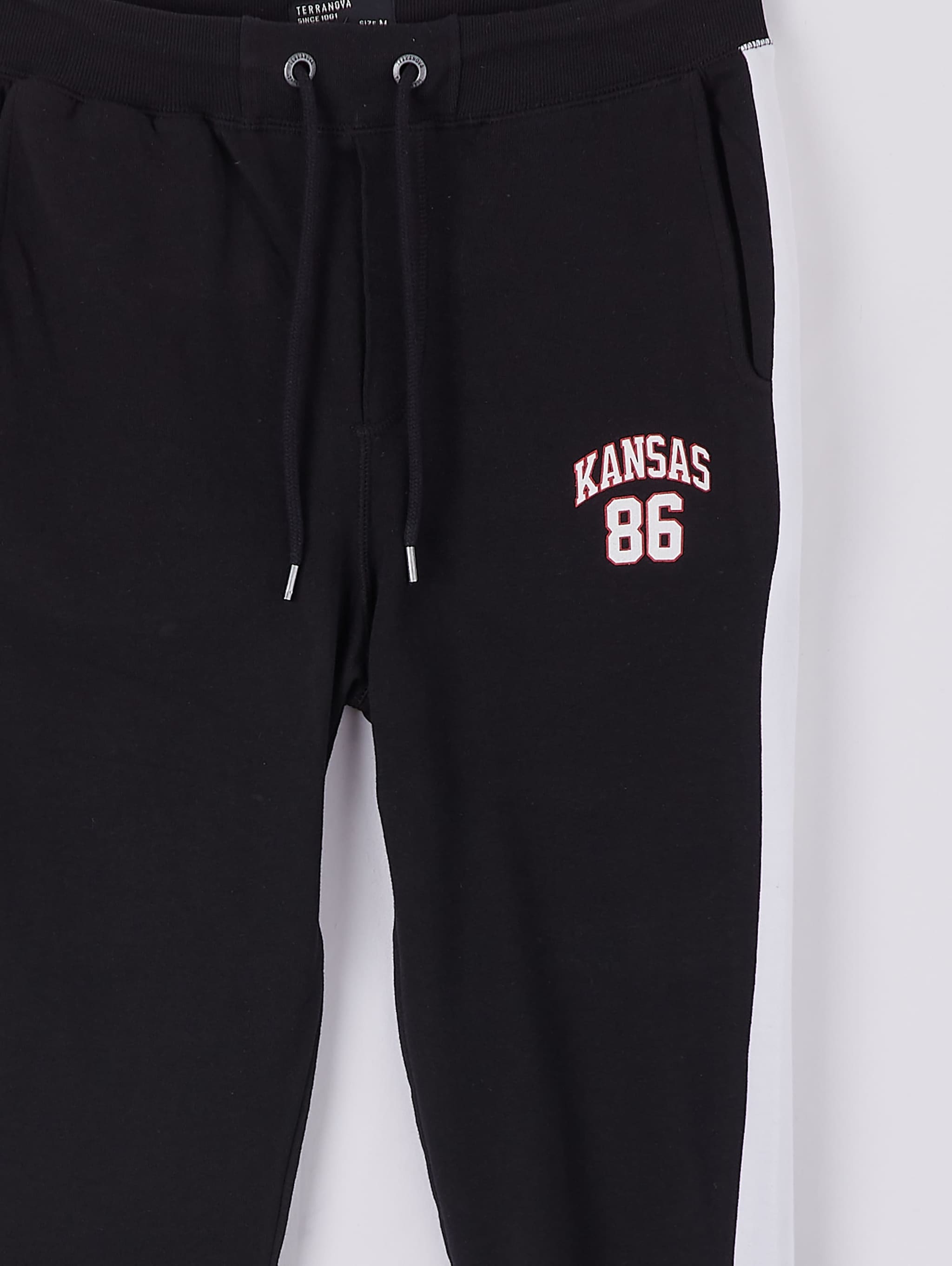 black joggers with side stripe