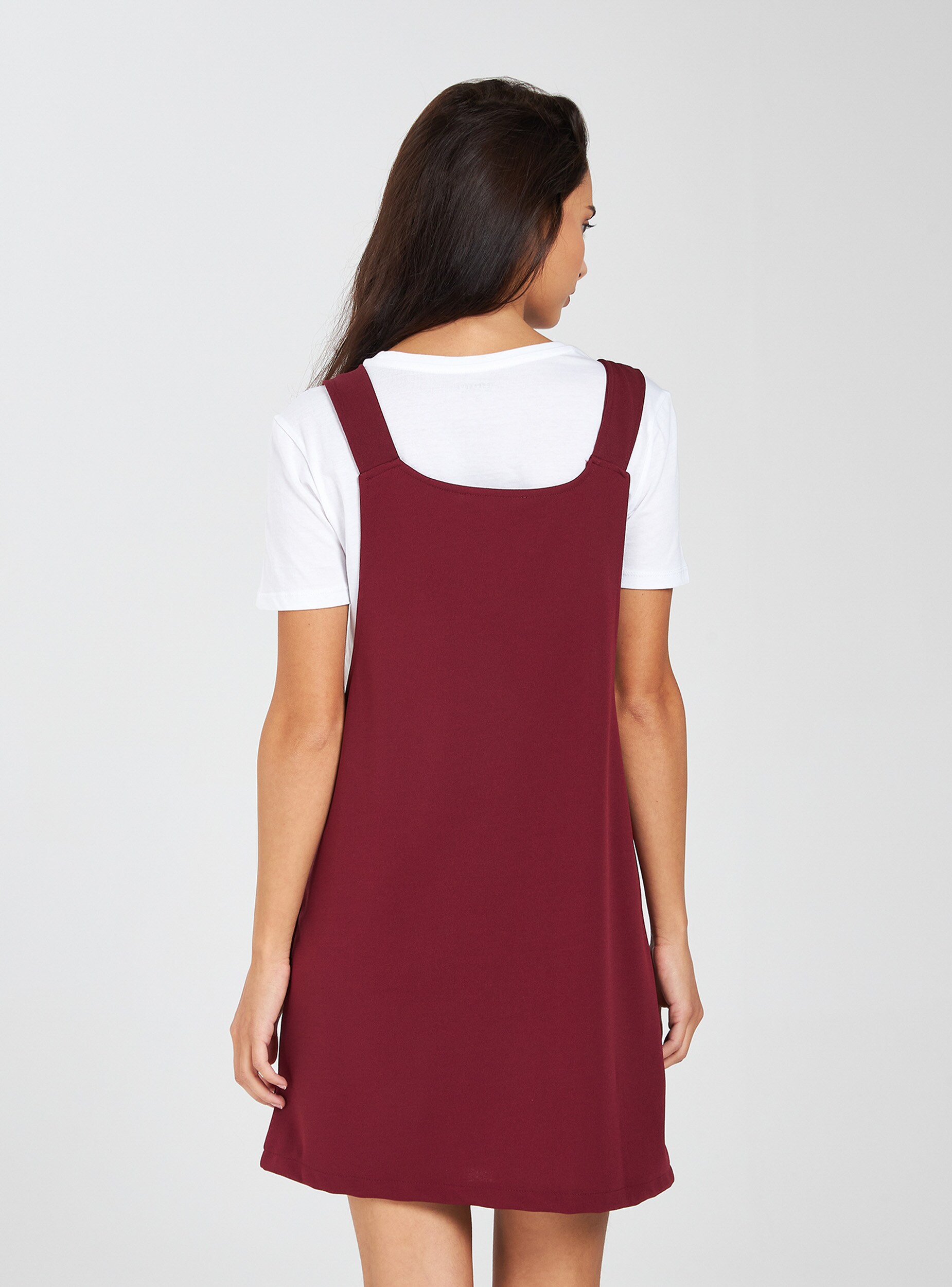 maroon dungaree dress