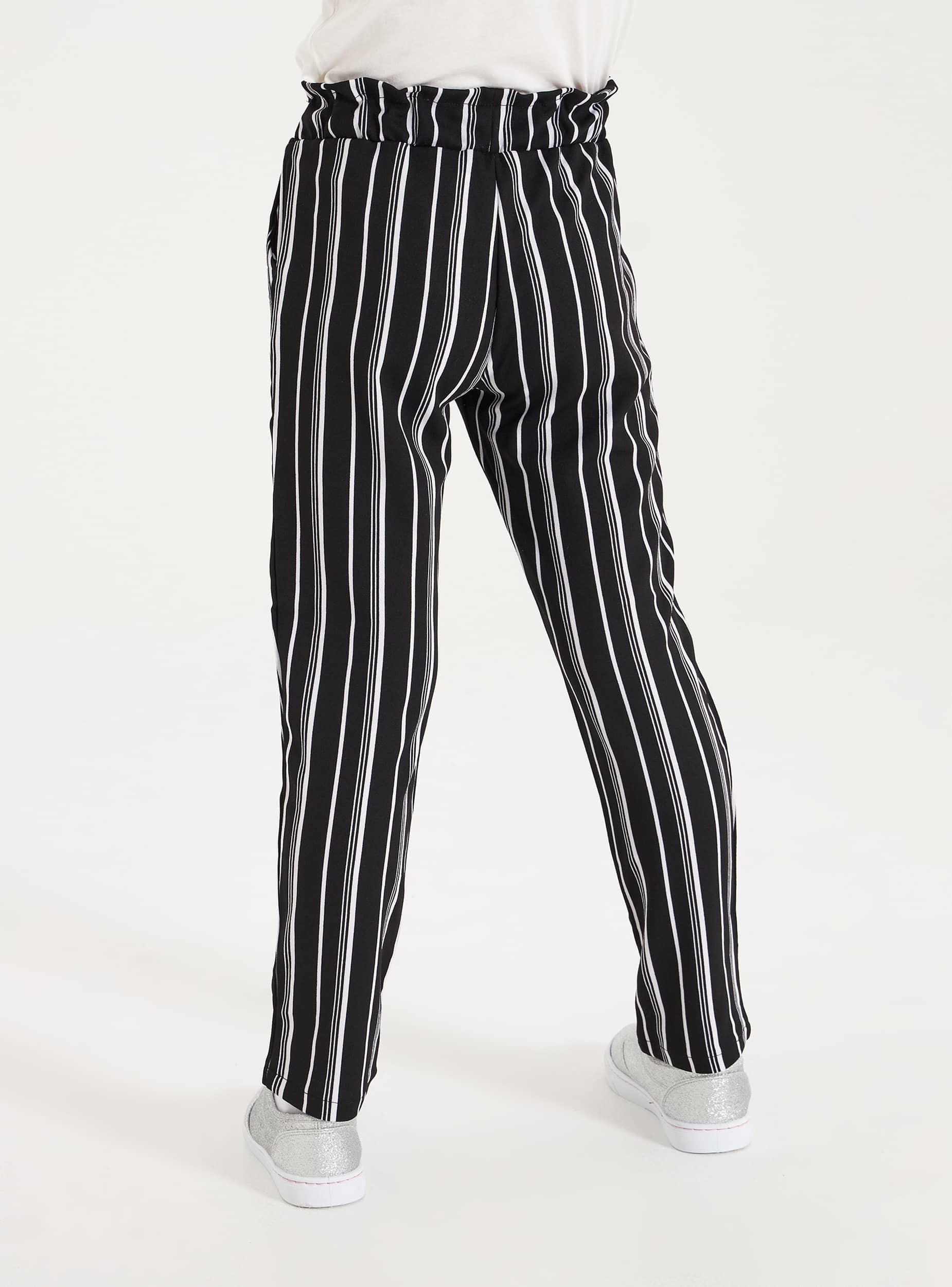 black striped trousers